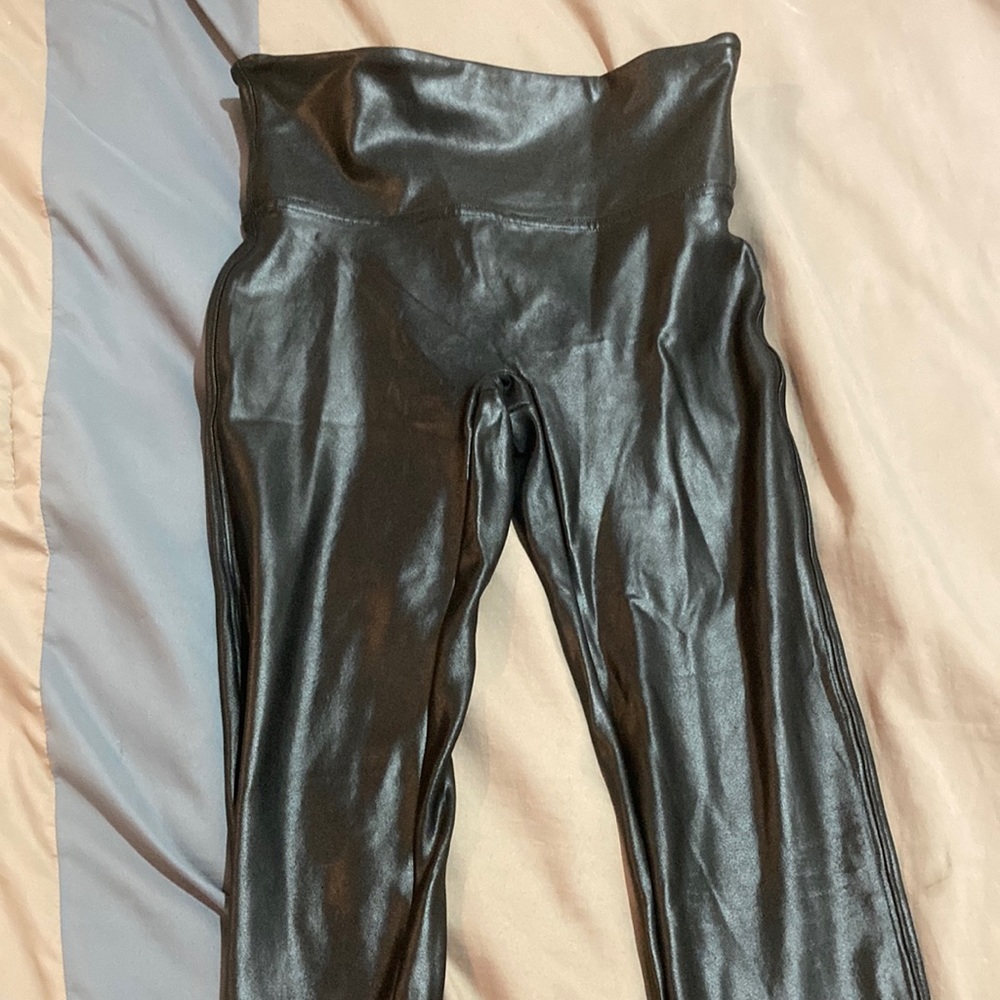 Spanx small black leather leggings.